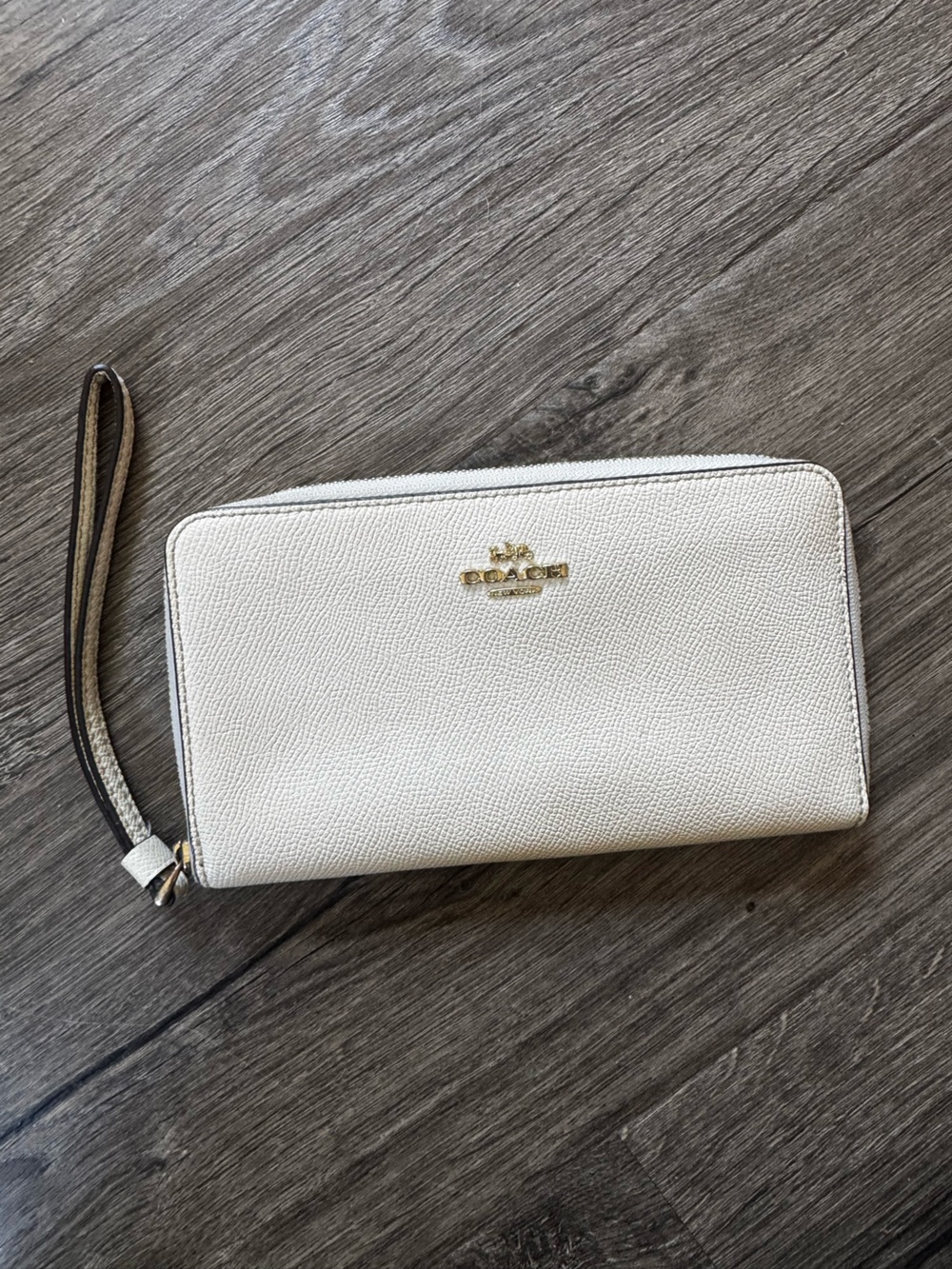 Coach Cream Pebbled Leather Wristlet Wallet with Gold Logo